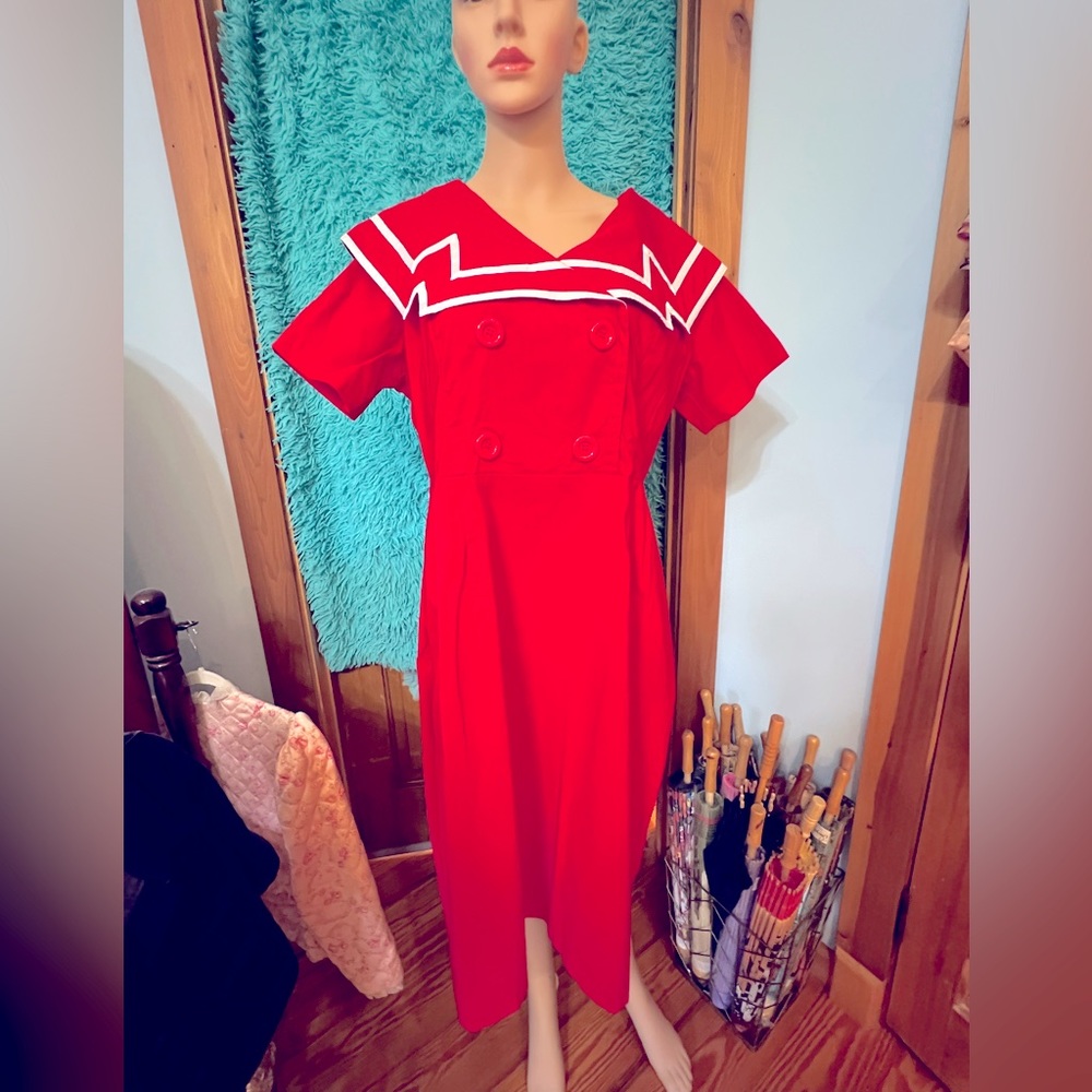 Tatyana Red and White Sailor Retro Style Dress
